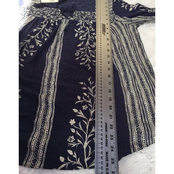 New Lucky Brand Womens Linen Blend Peasant Top Blouse Small 3/4 Sleeve Navy Boho - Picture 6 of 9